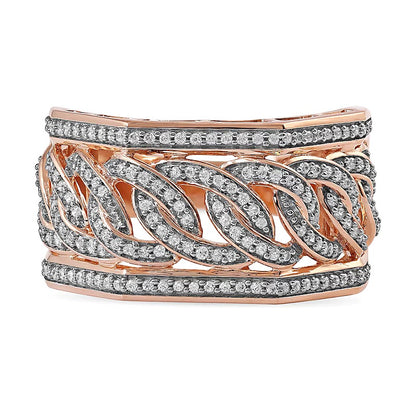 0.5 CT. TW Diamond Angled Curb Link Ring in 10K Rose Gold