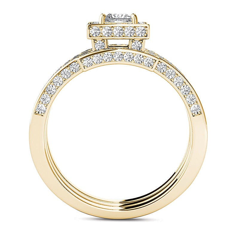 1.38 CT. TW Princess-Cut Diamond Frame Three Piece Bridal Set in 14K Gold