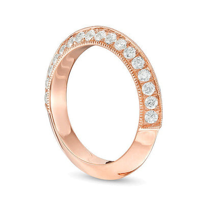 1.0 CT. TW Diamond Double Row Vintage-Style Wedding Band in 10K Rose Gold