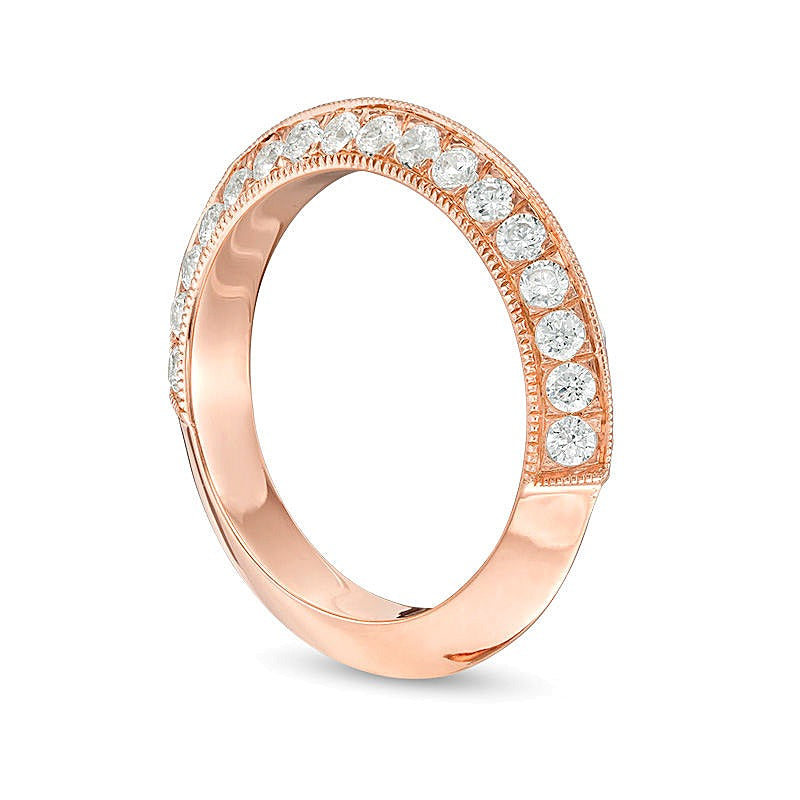 1.0 CT. TW Diamond Double Row Vintage-Style Wedding Band in 10K Rose Gold