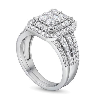 1.25 CT. TW Emerald Multi-Diamond Elongated Art Deco Split Shank Bridal Set in 10K White Gold