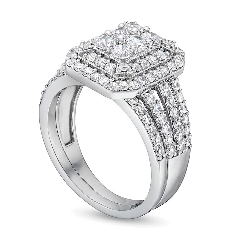 1.25 CT. TW Emerald Multi-Diamond Elongated Art Deco Split Shank Bridal Set in 10K White Gold