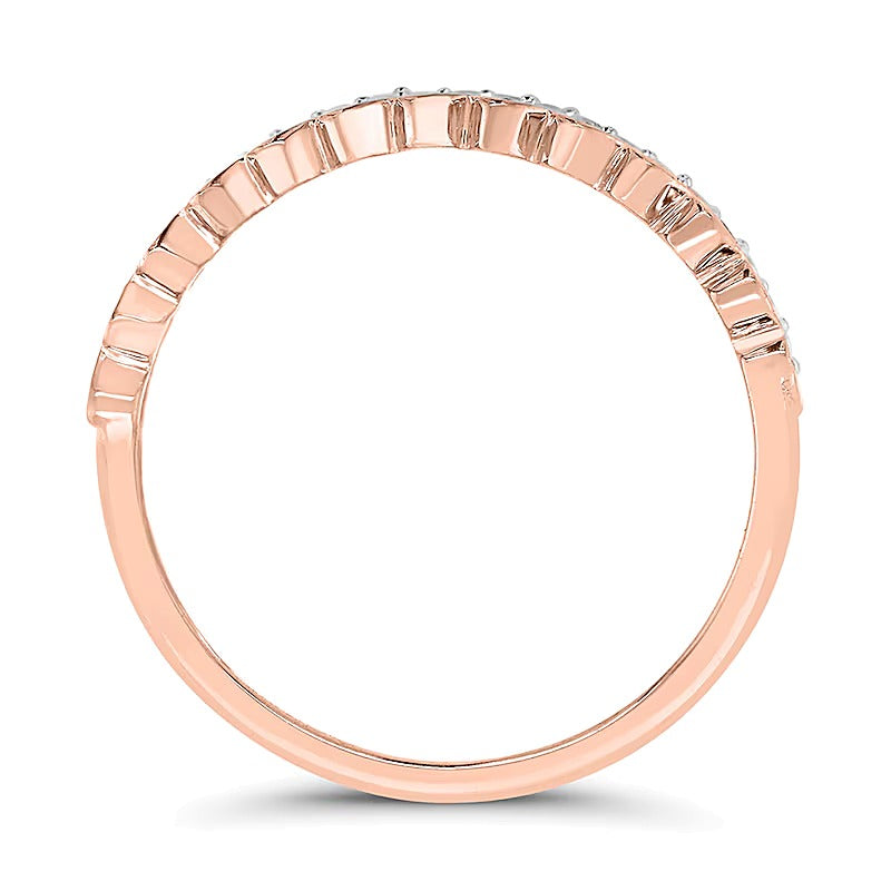 0.13 CT. TW Diamond Edge and Hearts Double Row Stackable Band in 10K Rose Gold
