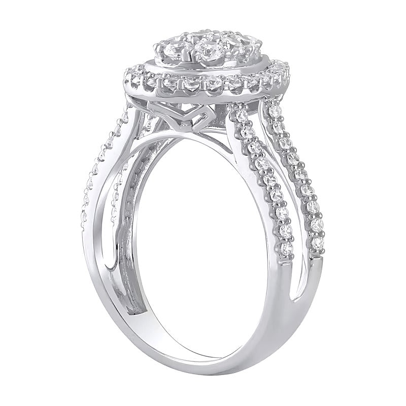 1.0 CT. TW Pear Multi-Diamond Frame Open Shank Engagement Ring in 10K White Gold