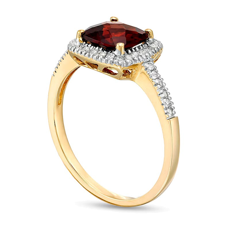 7.0mm Cushion-Shaped Garnet and 0.2 CT. TW Diamond Frame Ring in 10K Gold