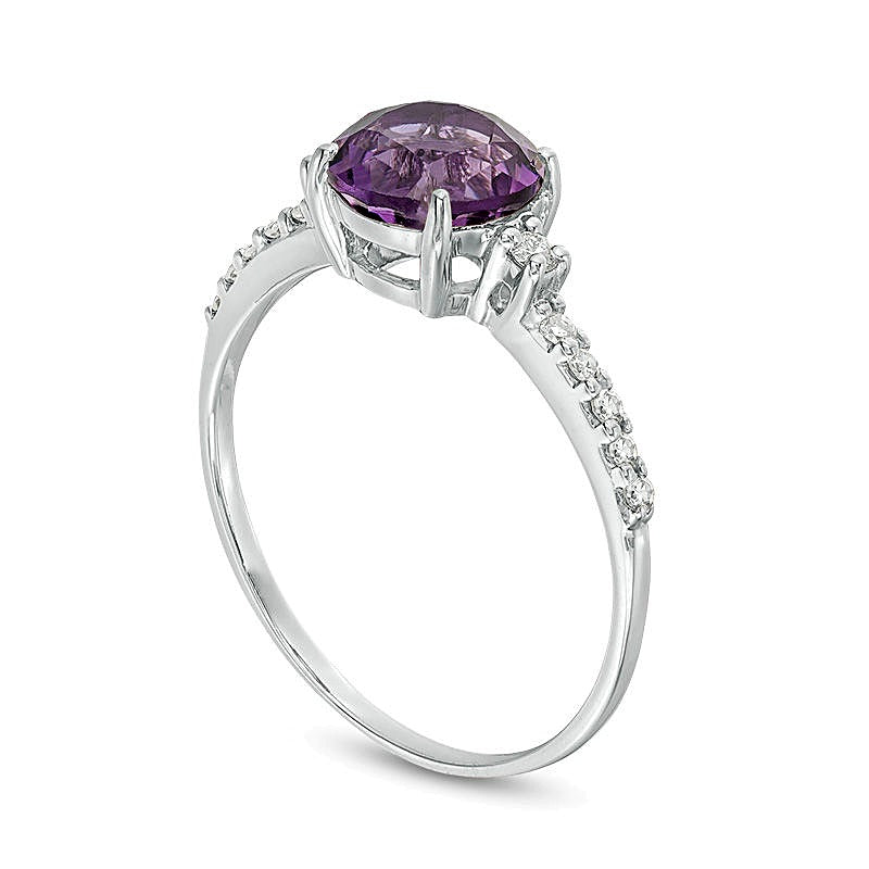 7.0mm Amethyst and 0.13 CT. TW Diamond Engagement Ring in 10K White Gold