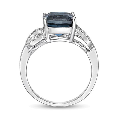 8.0mm Cushion-Shaped London Blue Topaz and 0.1 CT. T.W. Diamond Twist Sides Ring in Sterling Silver