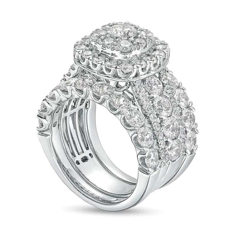 5.0 CT. TW Diamond Cushion-Shaped Frame Multi-Row Three Piece Bridal Set in 14K White Gold (I/I2)
