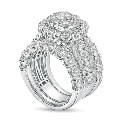 5.0 CT. TW Diamond Cushion-Shaped Frame Multi-Row Three Piece Bridal Set in 14K White Gold (I/I2)