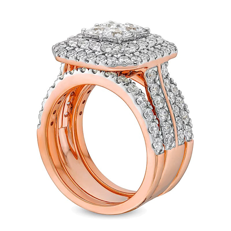 3.0 CT. TW Multi-Diamond Composite Framed Three-Piece Bridal Set in 14K Rose Gold