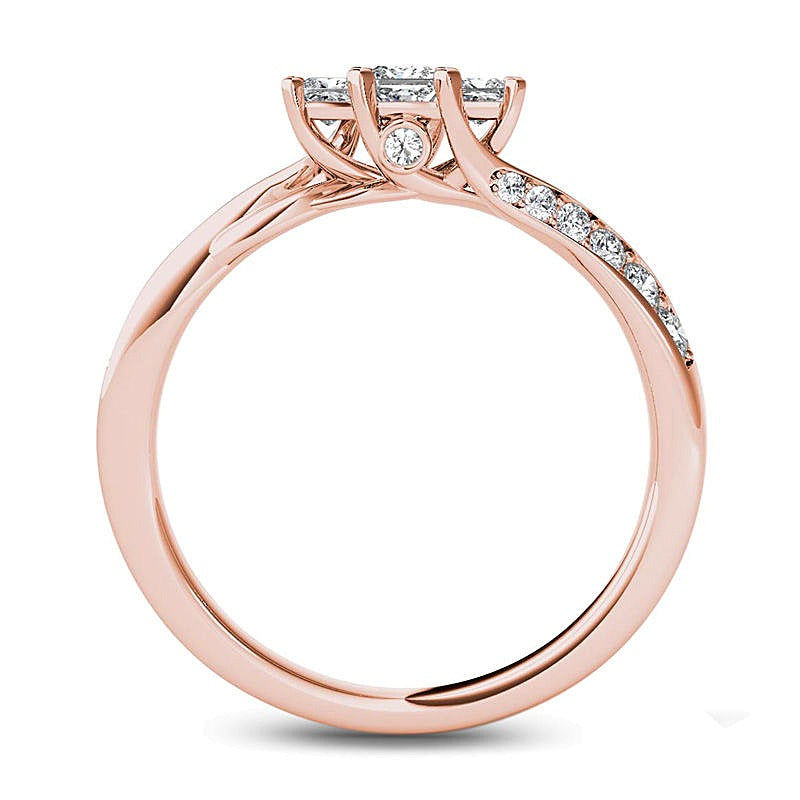 0.5 CT. TW Princess-Cut Diamond Three Stone Twist Shank Ring in 14K Rose Gold