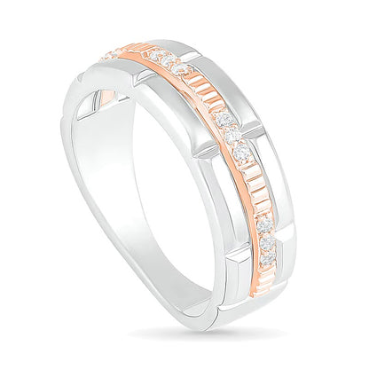 0.13 CT. TW Diamond Textured Triple Row Wedding Band in 10K Two-Tone Gold