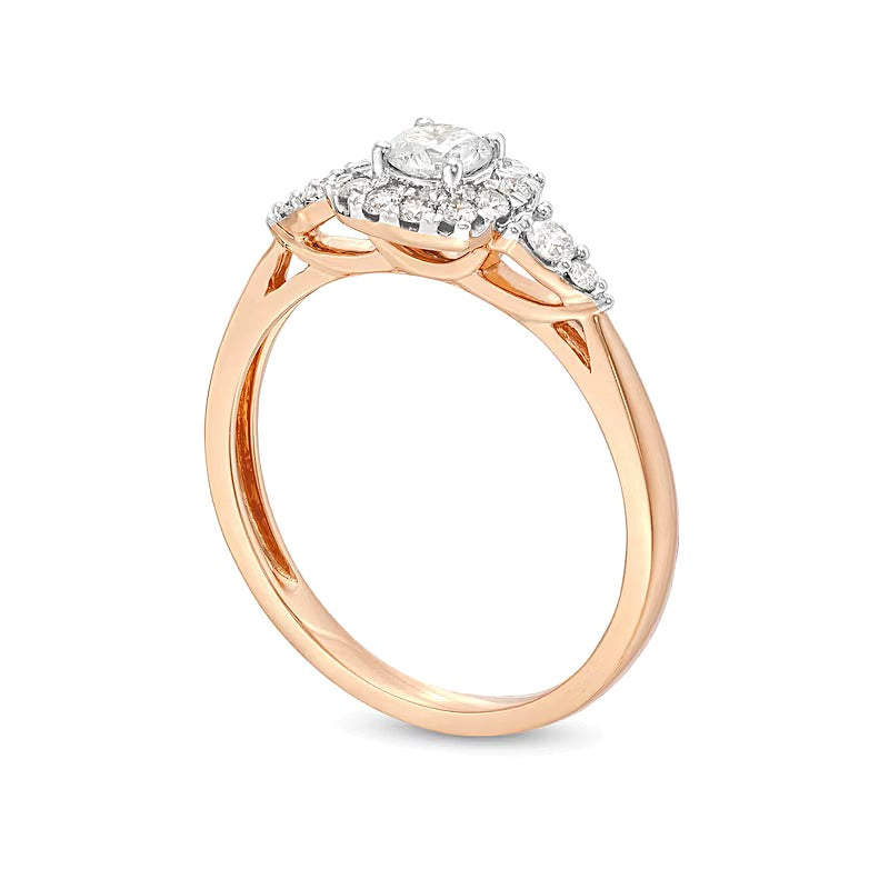 0.5 CT. TW Diamond Cushion-Shaped Frame Leaf-Sides Engagement Ring in 10K Rose Gold (J/I3)