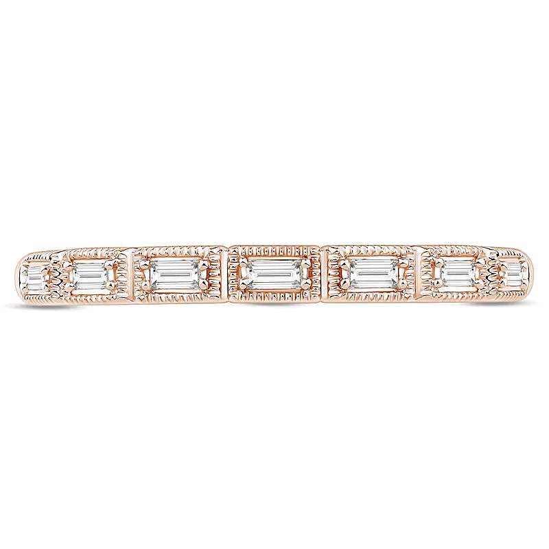 0.07 CT. TW Baguette Diamond Vintage-Style Stackable Anniversary Band in 10K Rose Gold