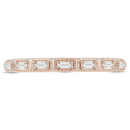 0.07 CT. TW Baguette Diamond Vintage-Style Stackable Anniversary Band in 10K Rose Gold