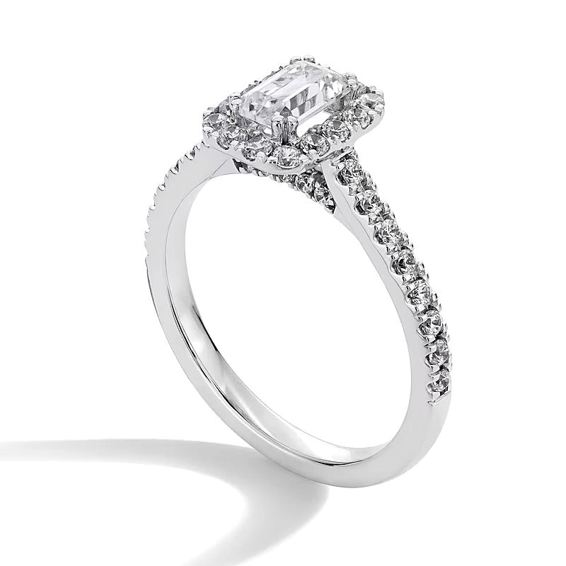 1.0 CT. TW Emerald-Cut Lab-Grown Diamond Frame Engagement Ring in 14K White Gold (F/SI2)