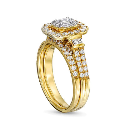 1.0 CT. TW Emerald-Cut Diamond Double Row Bridal Set in 10K Gold