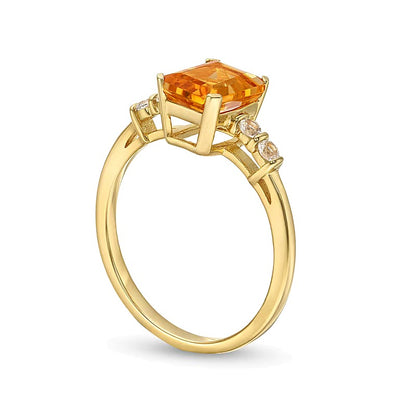 Emerald-Cut Citrine and 0.1 CT. TW Diamond Ring 10K Gold