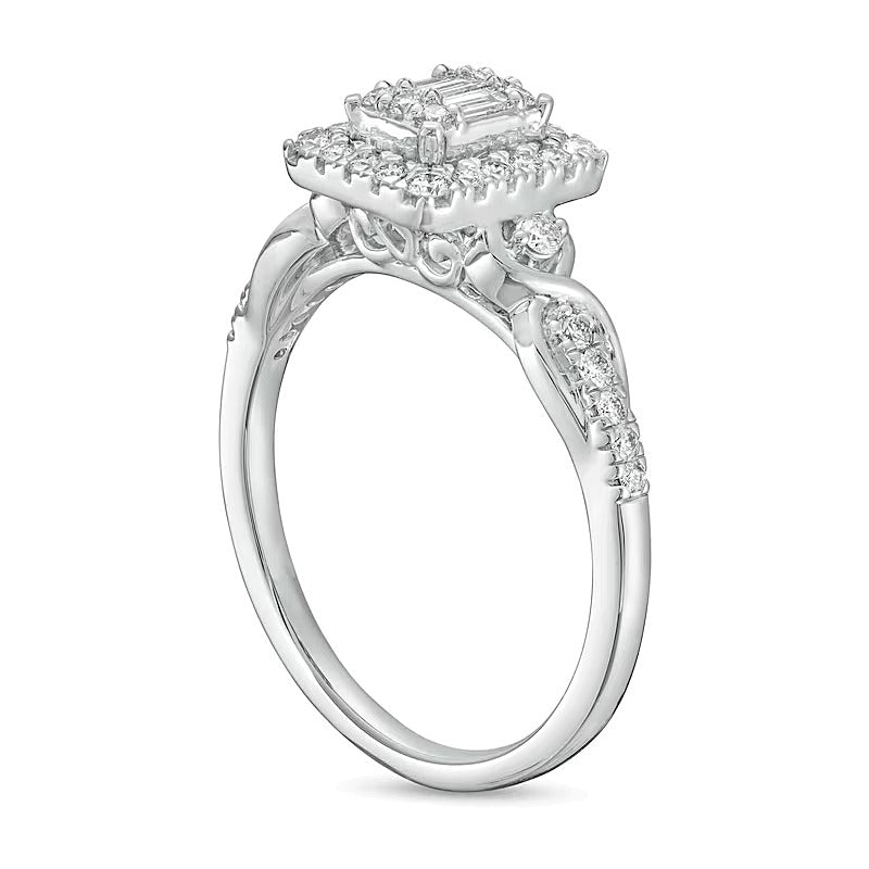 0.38 CT. TW Princess-Shaped Multi-Diamond Frame Twist Shank Engagement Ring in 10K White Gold