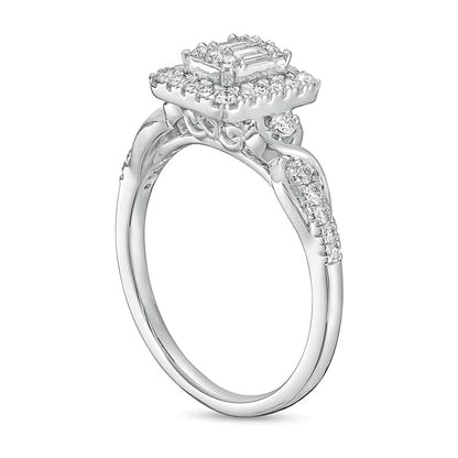 0.38 CT. TW Princess-Shaped Multi-Diamond Frame Twist Shank Engagement Ring in 10K White Gold