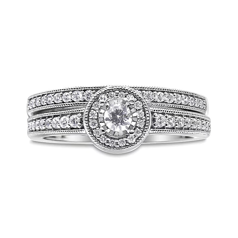 0.5 CT. TW Diamond Frame Bridal Set in Sterling Silver (J/I3)