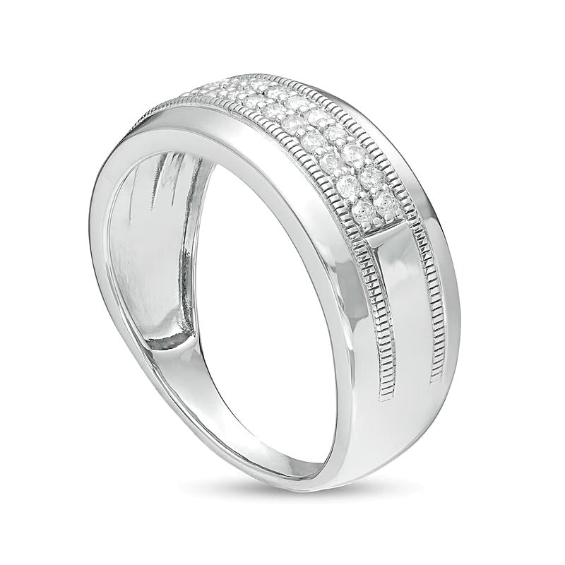 0.33 CT. TW Diamond Double Row Vintage-Style Wedding Band in 10K White Gold