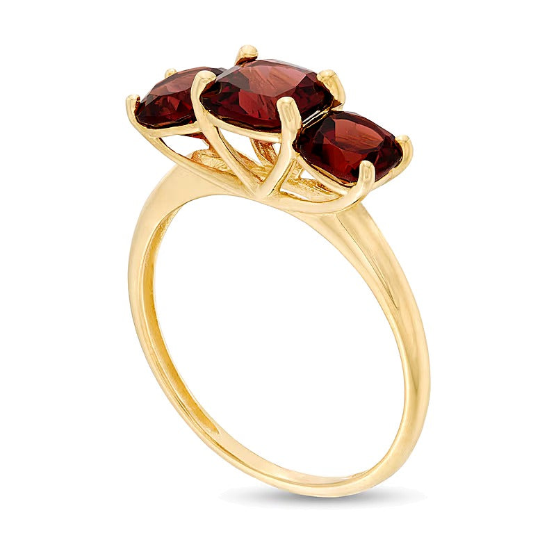 Cushion-Cut Garnet Tiered Three Stone Ring in 10K Gold