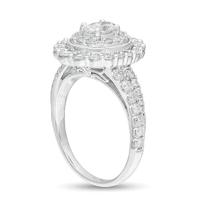 1.5 CT. TW Oval Diamond Double Frame Vintage-Style Engagement Ring in 14K White Gold