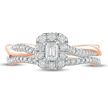 0.5 CT. TW Emerald-Cut Diamond Frame Twist Shank Bridal Set in 10K Rose Gold