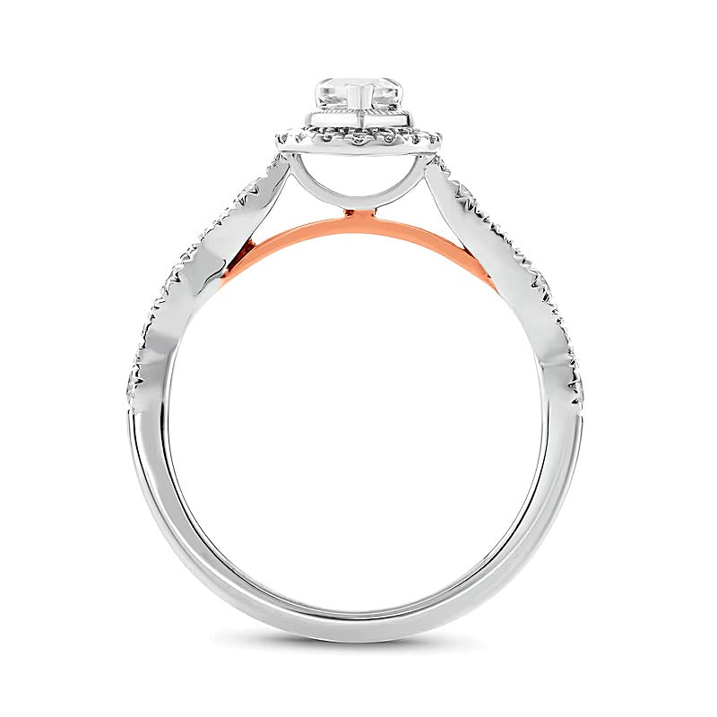 1.0 CT. TW Pear-Shaped Diamond Frame Art Deco Vintage-Style Bridal Set in 14K Two-Tone Gold