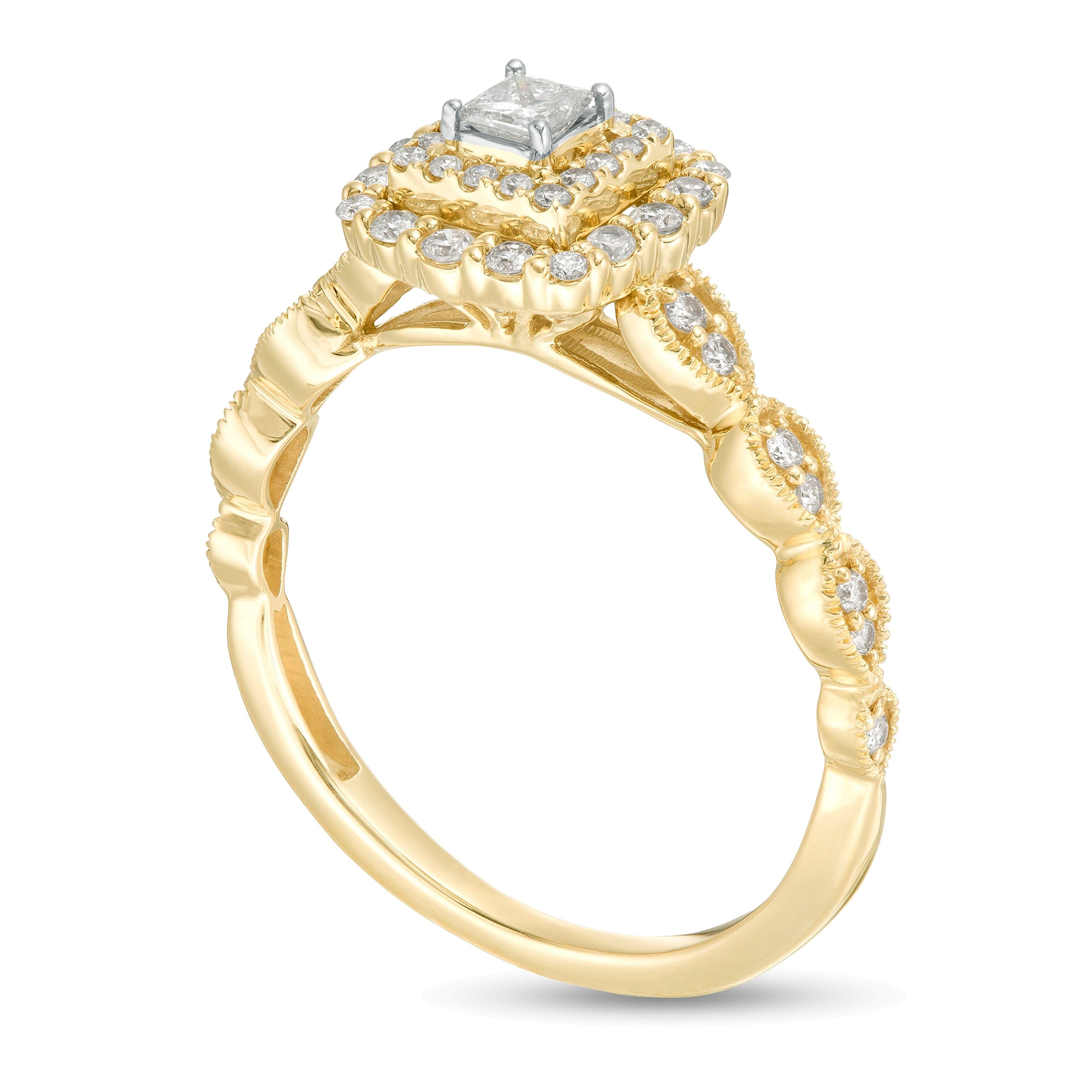 0.38 CT. TW Princess-Cut Diamond Double Frame Art Deco Vintage-Style Engagement Ring in 10K Gold