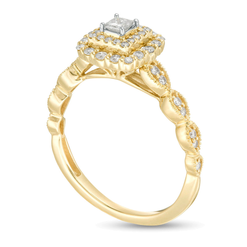 0.38 CT. TW Princess-Cut Diamond Double Frame Art Deco Vintage-Style Engagement Ring in 10K Gold