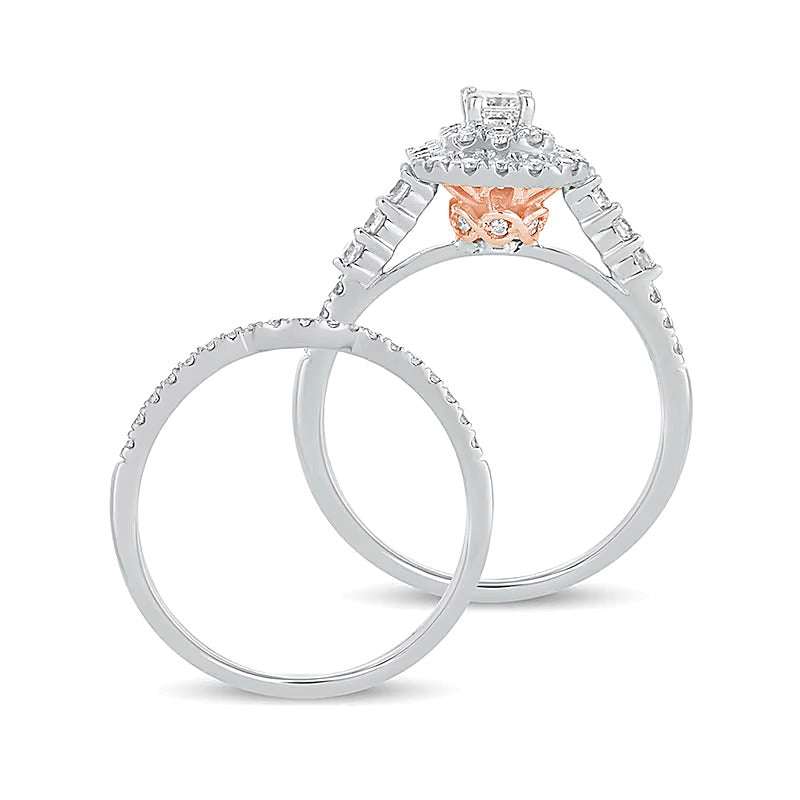 1.0 CT. TW Emerald-Cut Diamond Frame Bridal Set in 10K White Gold