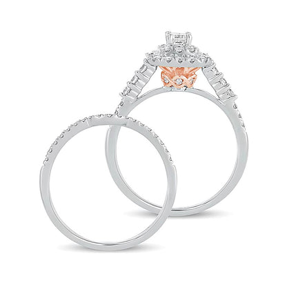 1.0 CT. TW Emerald-Cut Diamond Frame Bridal Set in 10K White Gold
