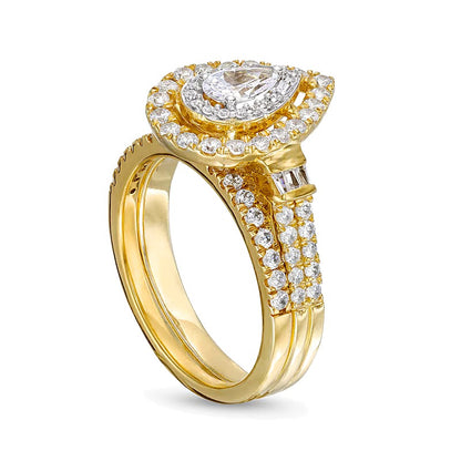 1.0 CT. TW Pear-Shaped Diamond Double Row Bridal Set in 10K Gold