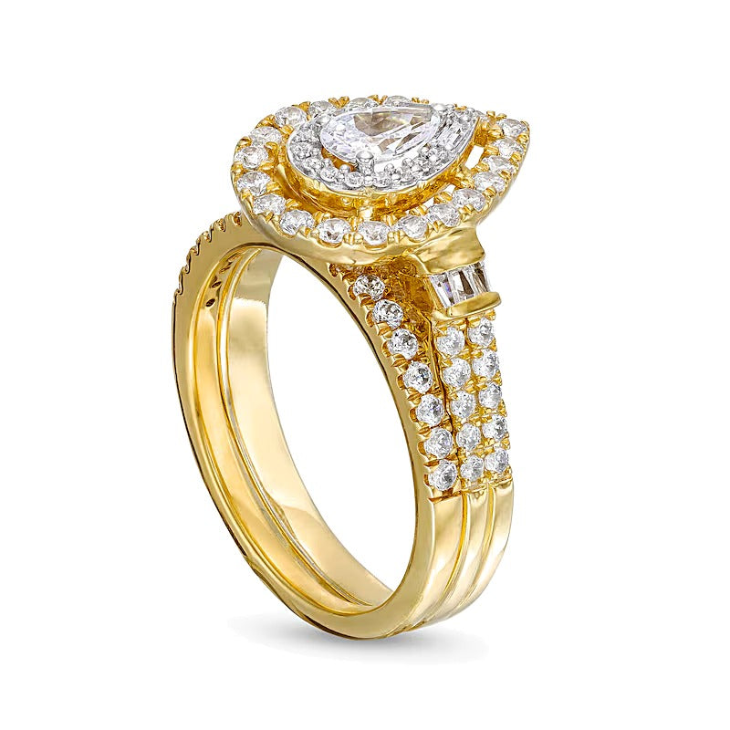 1.0 CT. TW Pear-Shaped Diamond Double Row Bridal Set in 10K Gold