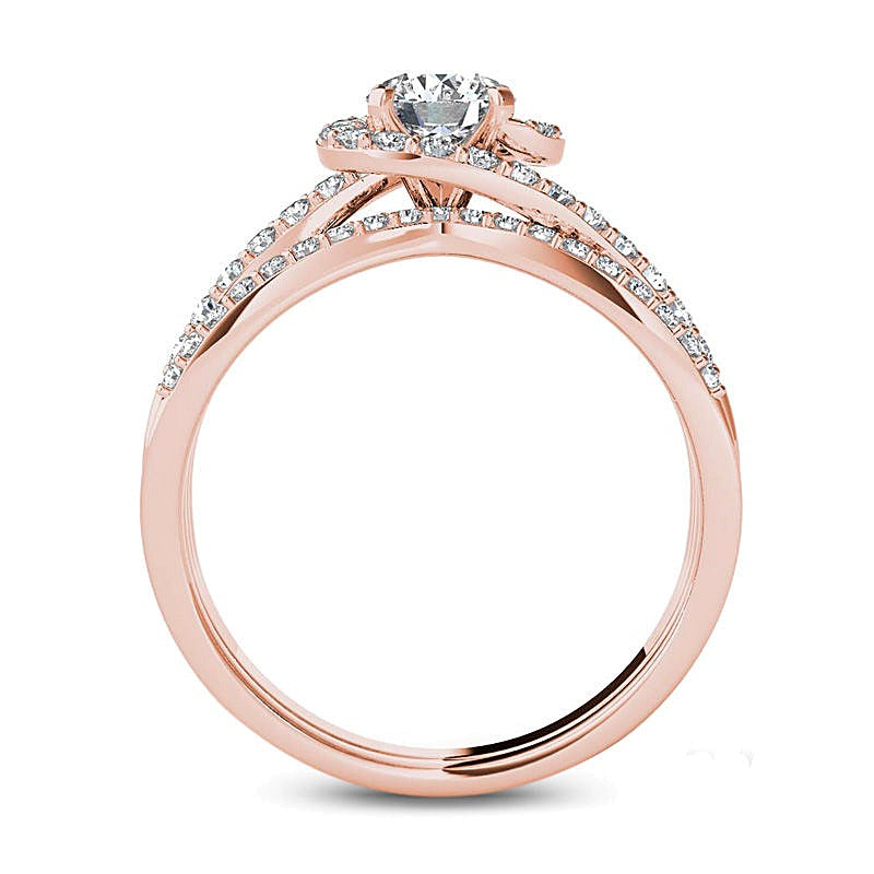 1.0 CT. TW Diamond Swirl Bypass Bridal Set in 14K Rose Gold