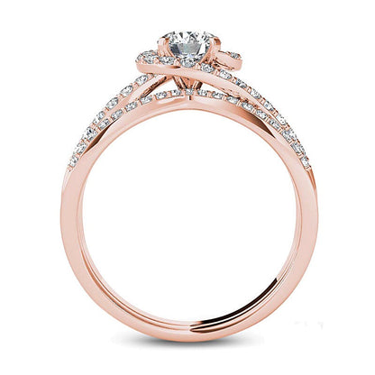 1.0 CT. TW Diamond Swirl Bypass Bridal Set in 14K Rose Gold
