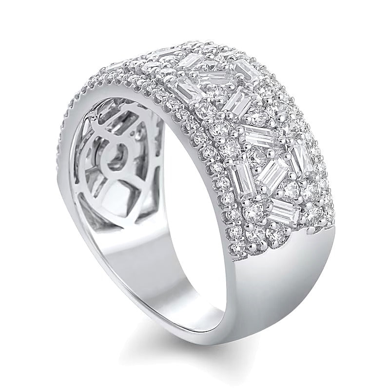1.5 CT. TW Baguette and Round Diamond Zig-Zag Multi-Row Anniversary Band in 10K White Gold