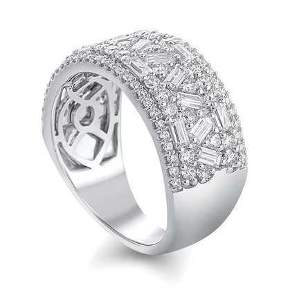 1.5 CT. TW Baguette and Round Diamond Zig-Zag Multi-Row Anniversary Band in 10K White Gold
