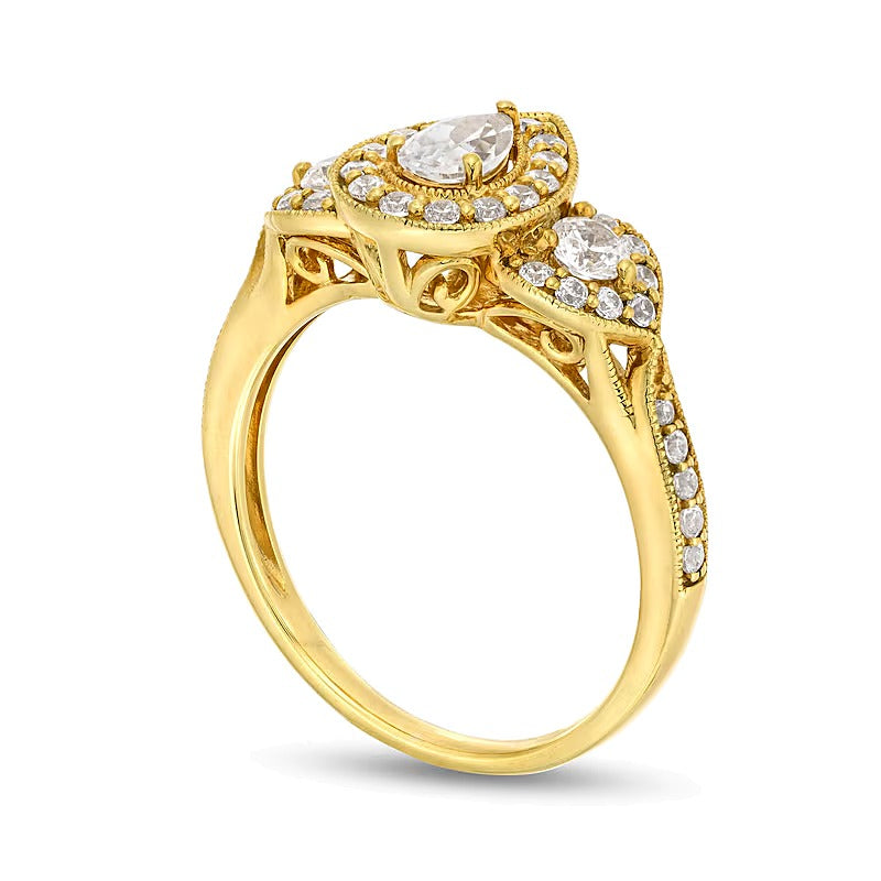0.75 CT. TW Pear-Shaped Diamond Past Present FutureÂ® Frame Engagement Ring in 14K Gold