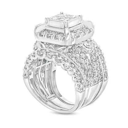 5.0 CT. TW Quad Princess-Cut Diamond Frame Multi-Row Soldered Bridal Set in 14K White Gold