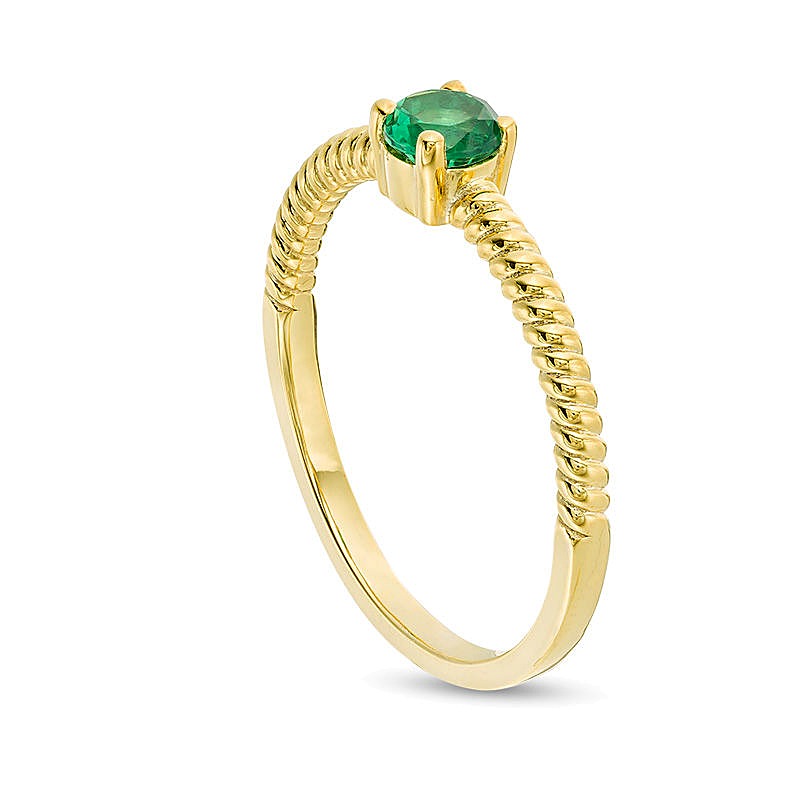 4.0mm Lab-Created Emerald Solitaire Rope Shank Promise Ring in 10K Gold