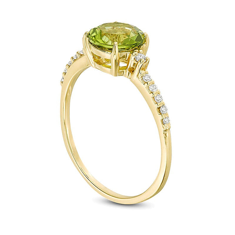 7.0mm Peridot and 0.13 CT. TW Diamond Engagement Ring in 10K Gold