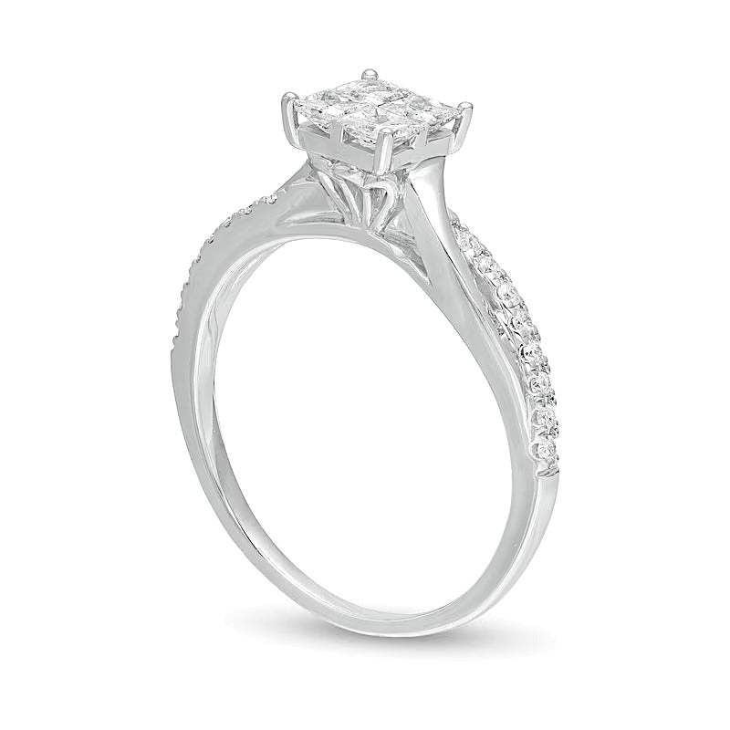 0.5 CT. TW Princess-Cut Quad Diamond Twist Shank Engagement Ring in 14K White Gold