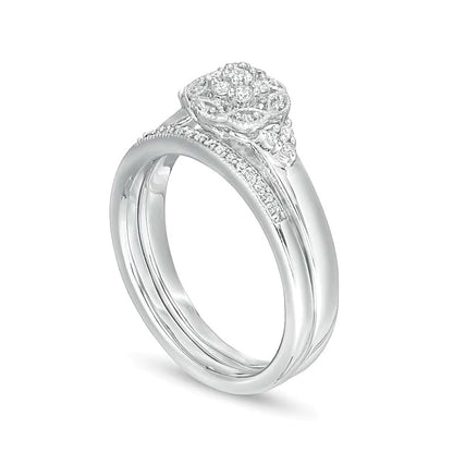 0.25 CT. TW Composite Diamond Hexagonal Frame Tri-Sides Vintage-Style Bridal Set in Sterling Silver