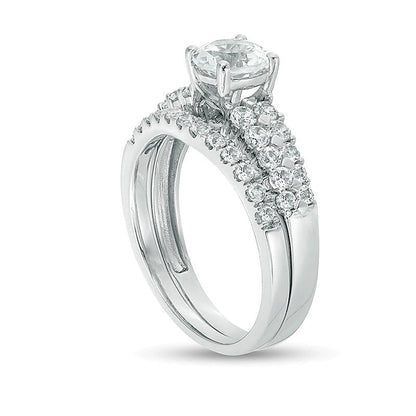 6.0mm Lab-Created White Sapphire Bridal Set in Sterling Silver