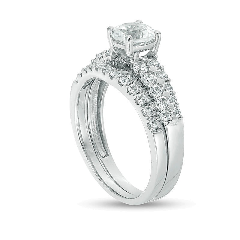 6.0mm Lab-Created White Sapphire Bridal Set in Sterling Silver