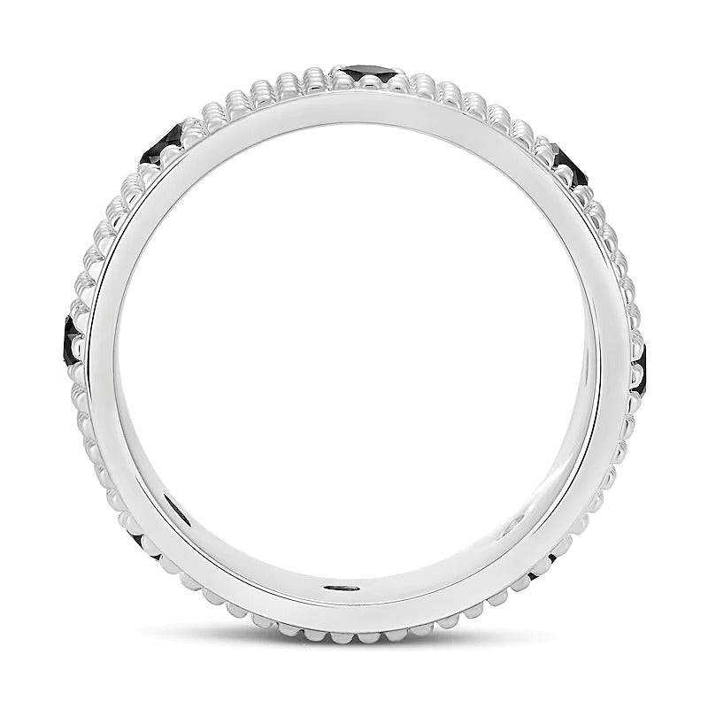 Black Spinel Station Beaded Multi-Row Band in Sterling Silver