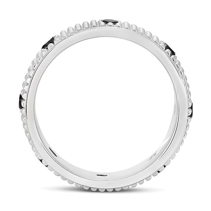 Black Spinel Station Beaded Multi-Row Band in Sterling Silver
